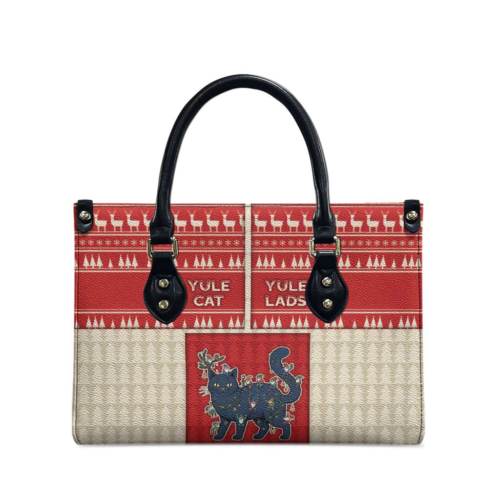 Yule Cat And Yule Lads Leather Bag Cute Retro Style - Wonder Print Shop
