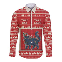 Yule Cat And Yule Lads Long Sleeve Button Shirt Cute Retro Style - Wonder Print Shop
