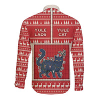 Yule Cat And Yule Lads Long Sleeve Button Shirt Cute Retro Style - Wonder Print Shop