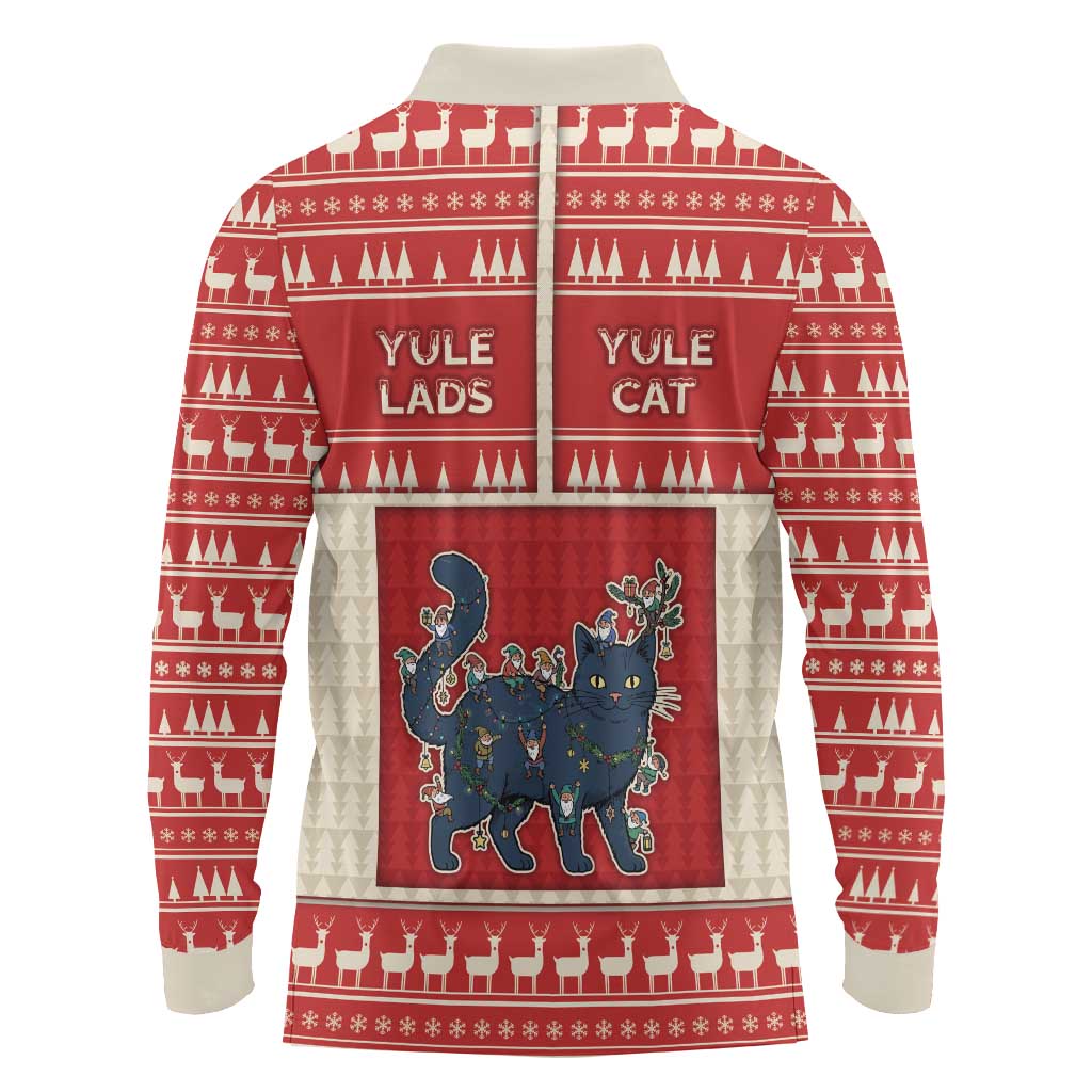 Yule Cat And Yule Lads Long Sleeve Polo Shirt Cute Retro Style - Wonder Print Shop