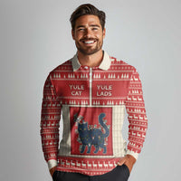 Yule Cat And Yule Lads Long Sleeve Polo Shirt Cute Retro Style - Wonder Print Shop