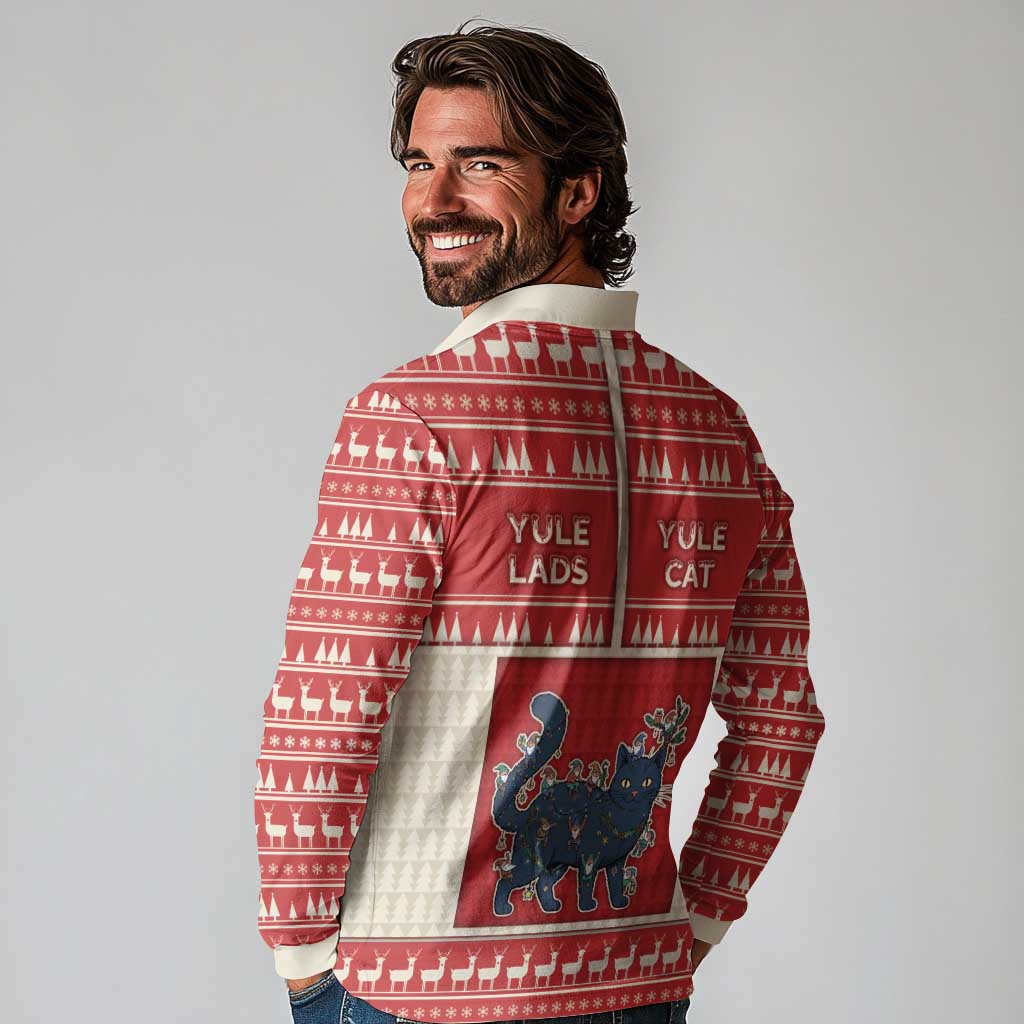 Yule Cat And Yule Lads Long Sleeve Polo Shirt Cute Retro Style - Wonder Print Shop