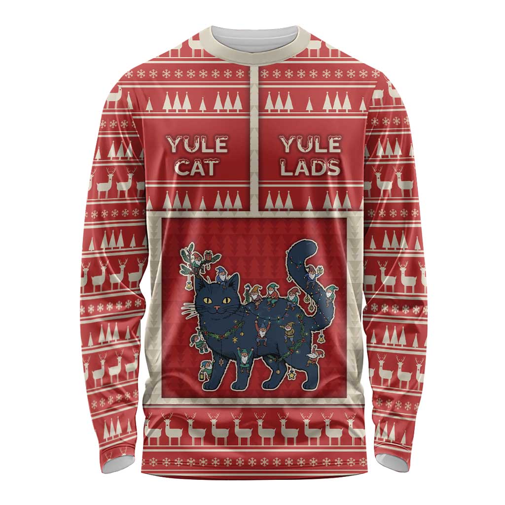 Yule Cat And Yule Lads Long Sleeve Shirt Cute Retro Style - Wonder Print Shop