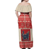 Yule Cat And Yule Lads Off Shoulder Maxi Dress Cute Retro Style - Wonder Print Shop