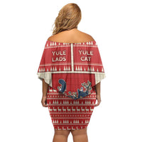 Yule Cat And Yule Lads Off Shoulder Short Dress Cute Retro Style - Wonder Print Shop