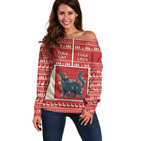 Yule Cat And Yule Lads Off Shoulder Sweater Cute Retro Style - Wonder Print Shop