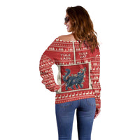 Yule Cat And Yule Lads Off Shoulder Sweater Cute Retro Style - Wonder Print Shop