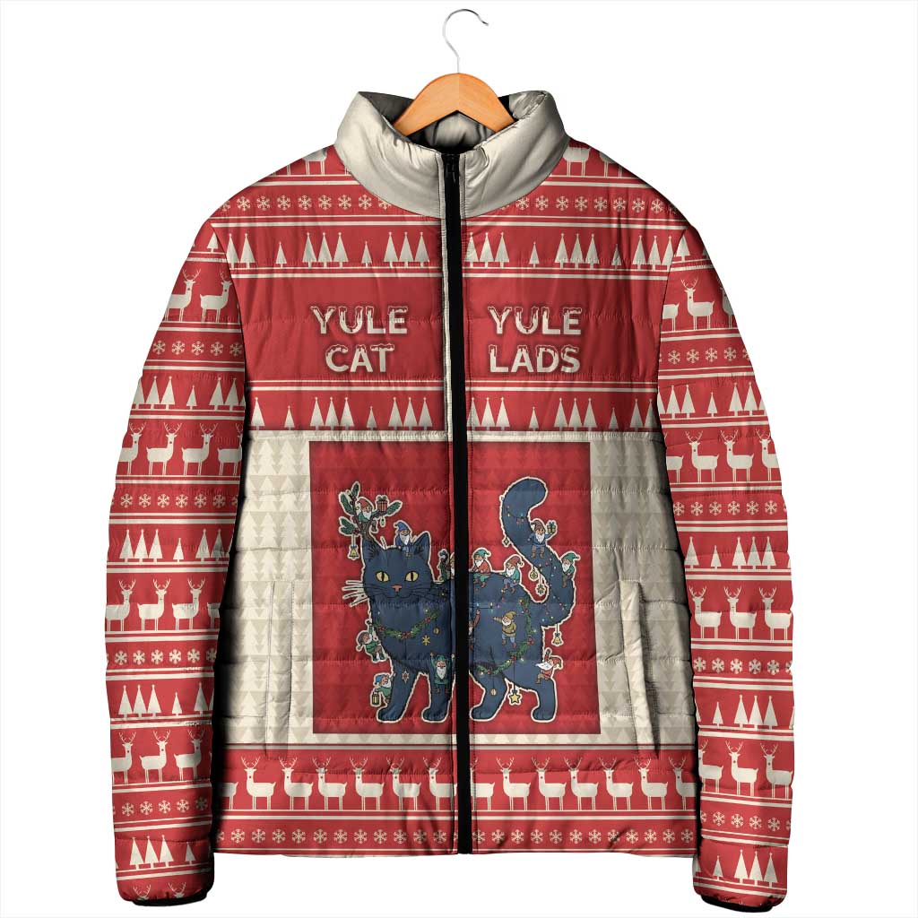 Yule Cat And Yule Lads Padded Jacket Cute Retro Style - Wonder Print Shop