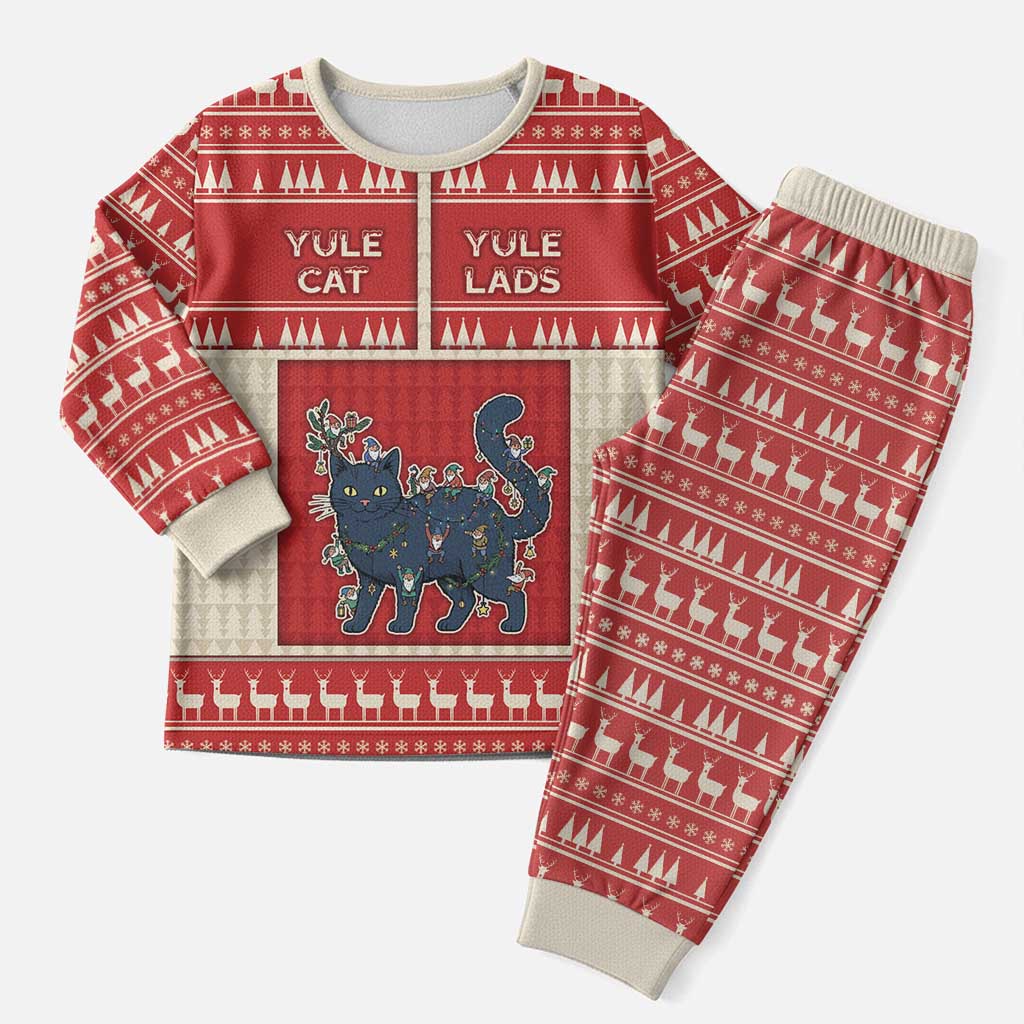 Yule Cat And Yule Lads Christmas Pajama Set Cute Retro Style - Wonder Print Shop