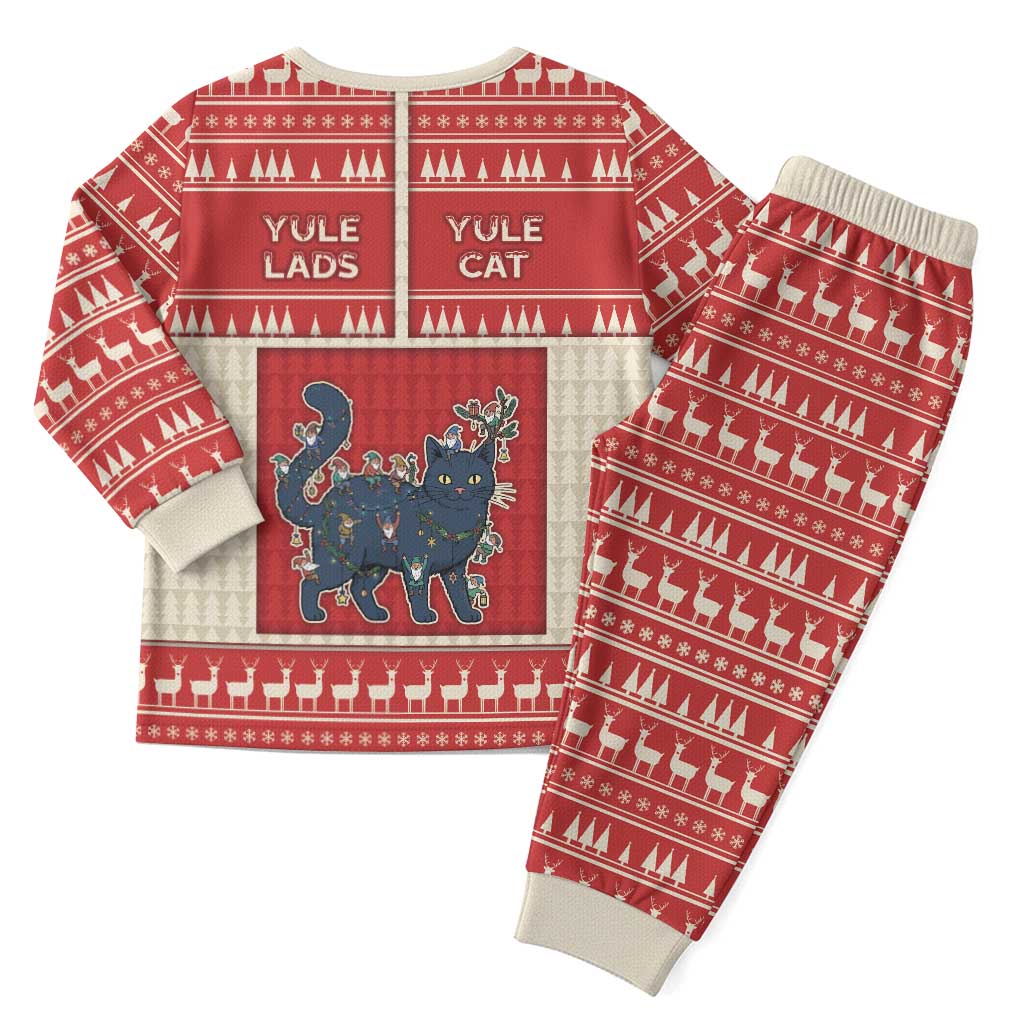 Yule Cat And Yule Lads Christmas Pajama Set Cute Retro Style - Wonder Print Shop