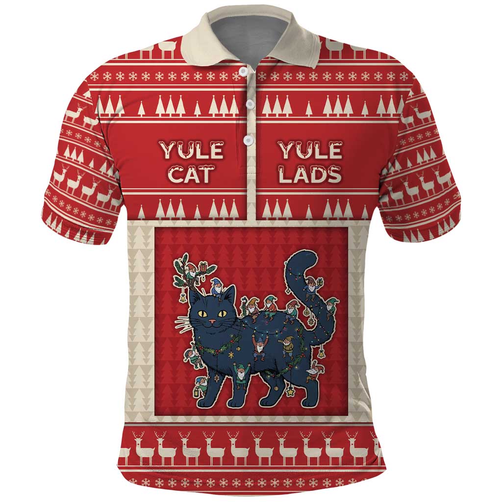 Yule Cat And Yule Lads Polo Shirt Cute Retro Style - Wonder Print Shop