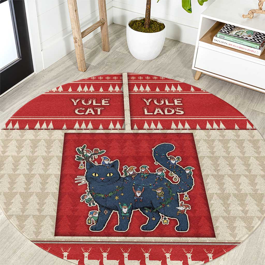 Yule Cat And Yule Lads Round Carpet Cute Retro Style - Wonder Print Shop