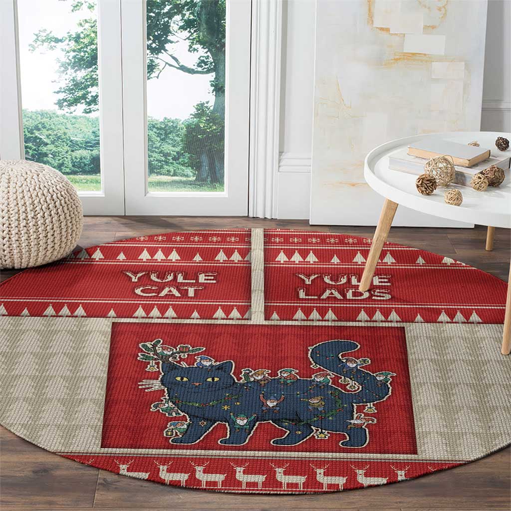 Yule Cat And Yule Lads Round Carpet Cute Retro Style - Wonder Print Shop