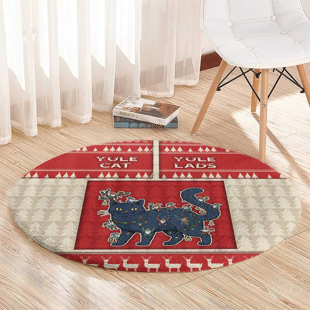 Yule Cat And Yule Lads Round Carpet Cute Retro Style - Wonder Print Shop