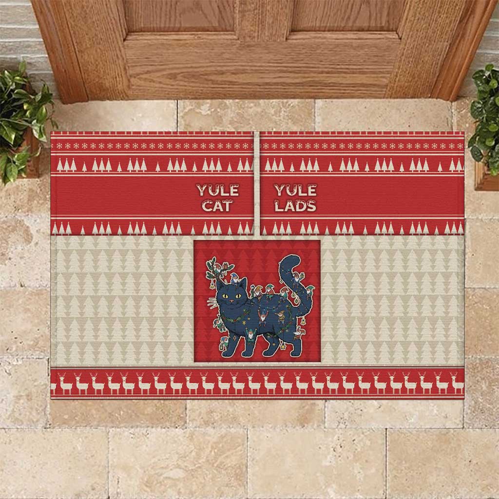 Yule Cat And Yule Lads Rubber Doormat Cute Retro Style - Wonder Print Shop