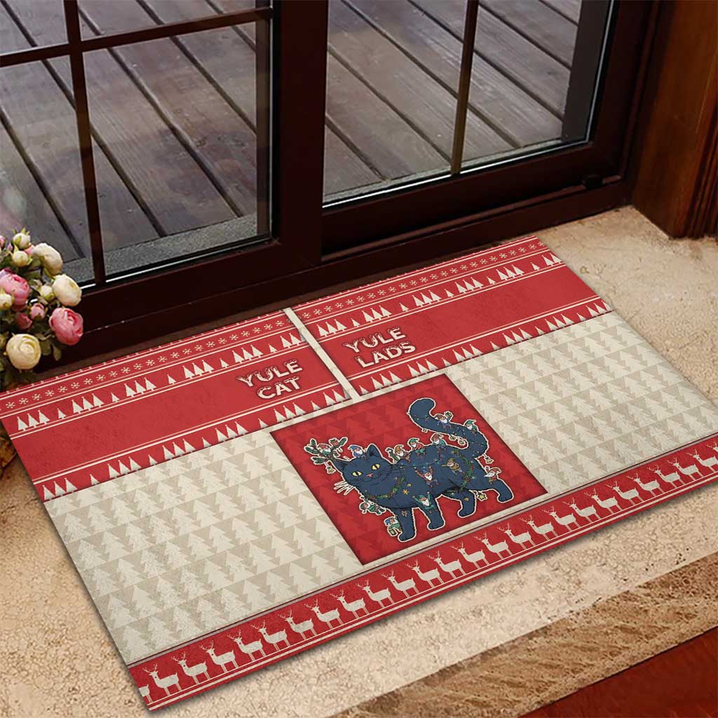 Yule Cat And Yule Lads Rubber Doormat Cute Retro Style - Wonder Print Shop
