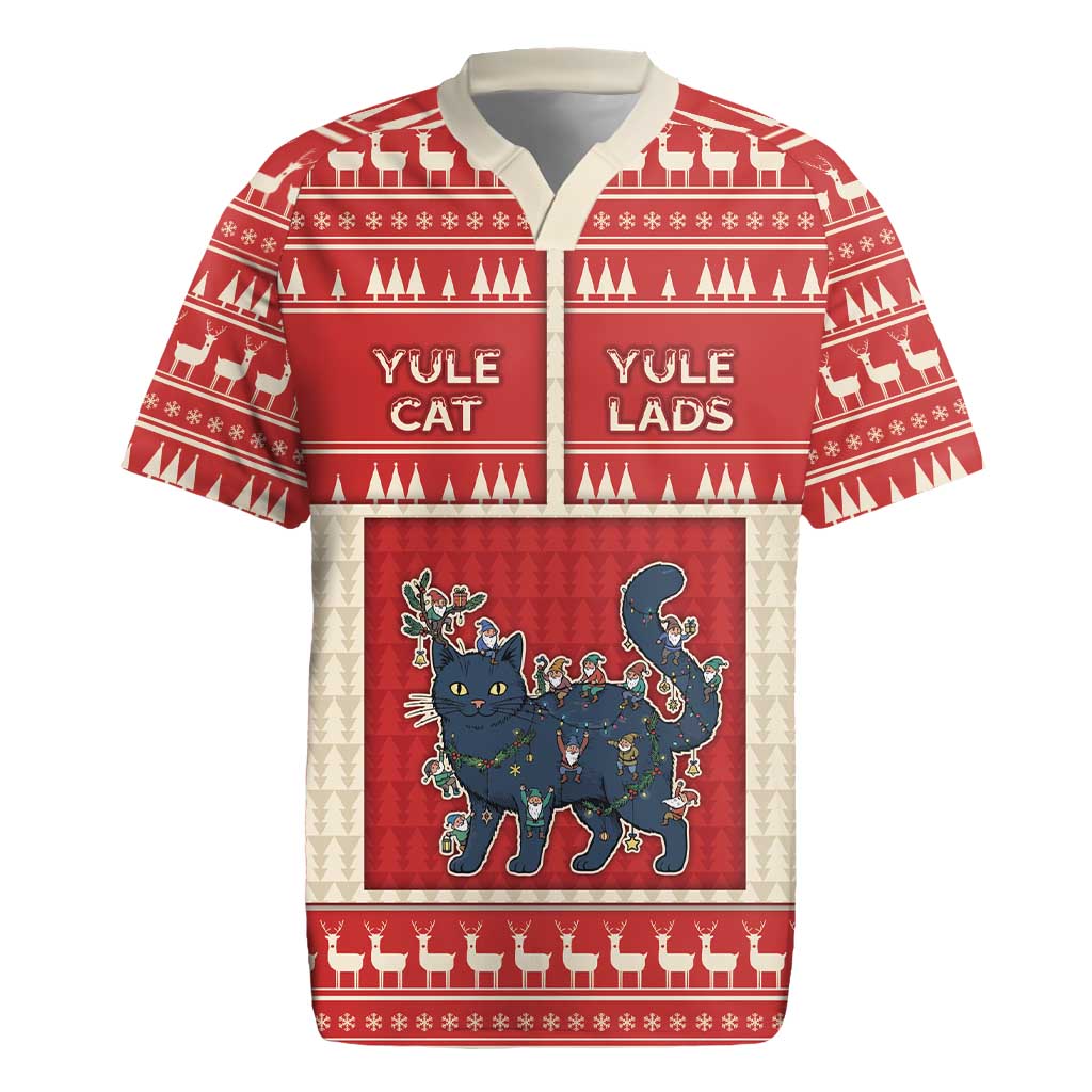 Yule Cat And Yule Lads Rugby Jersey Cute Retro Style - Wonder Print Shop