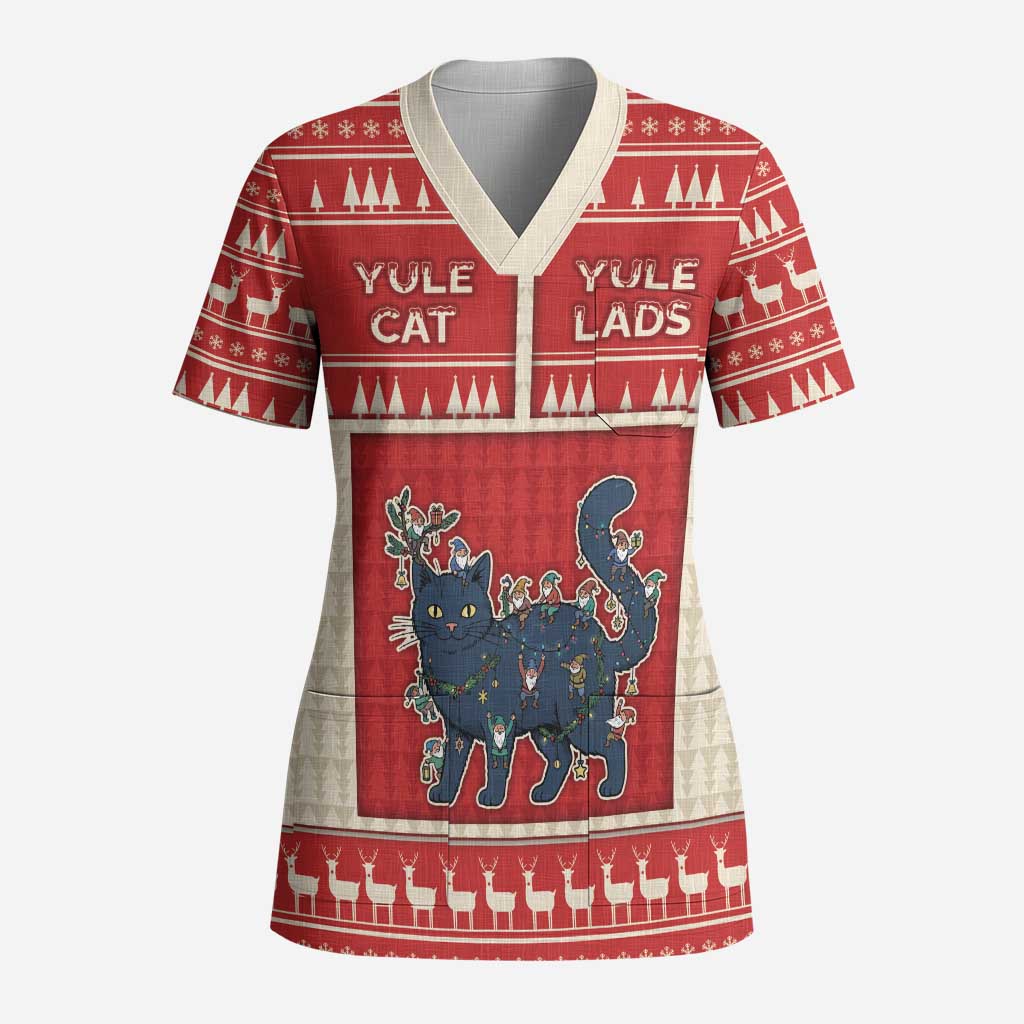 Yule Cat And Yule Lads Scrub Top Cute Retro Style - Wonder Print Shop