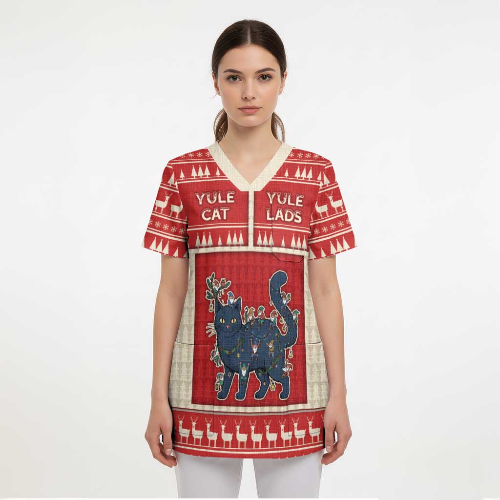 Yule Cat And Yule Lads Scrub Top Cute Retro Style - Wonder Print Shop