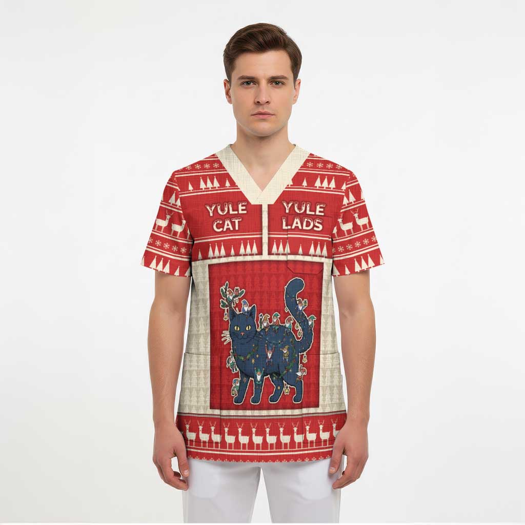Yule Cat And Yule Lads Scrub Top Cute Retro Style - Wonder Print Shop