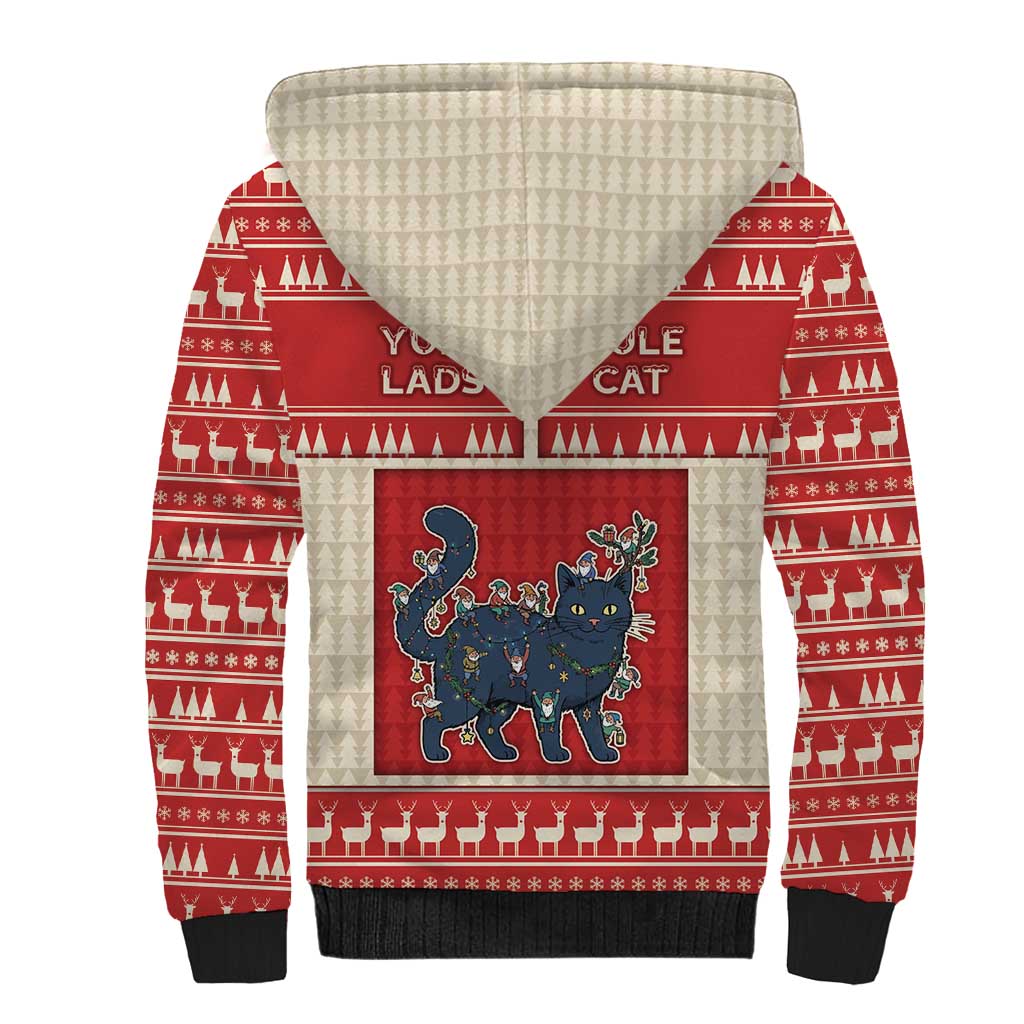 Yule Cat And Yule Lads Sherpa Hoodie Cute Retro Style - Wonder Print Shop