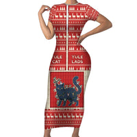 Yule Cat And Yule Lads Short Sleeve Bodycon Dress Cute Retro Style - Wonder Print Shop