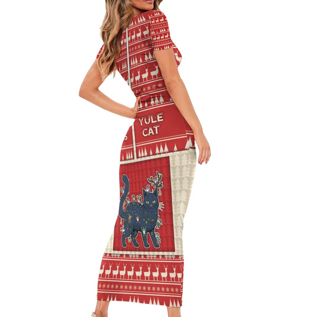 Yule Cat And Yule Lads Short Sleeve Bodycon Dress Cute Retro Style - Wonder Print Shop