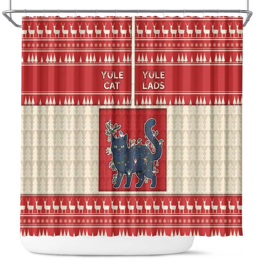 Yule Cat And Yule Lads Shower Curtain Cute Retro Style - Wonder Print Shop