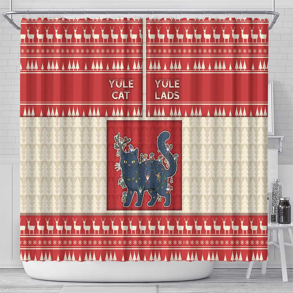 Yule Cat And Yule Lads Shower Curtain Cute Retro Style - Wonder Print Shop