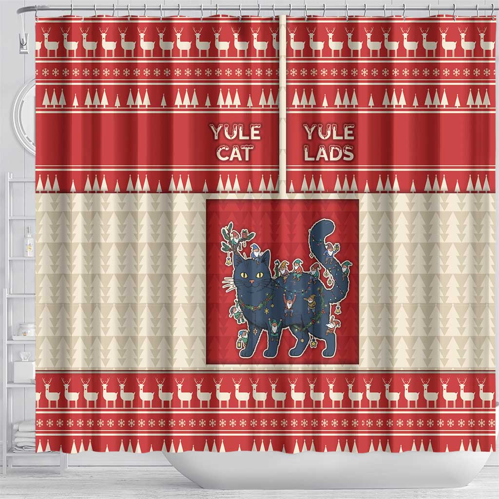 Yule Cat And Yule Lads Shower Curtain Cute Retro Style - Wonder Print Shop