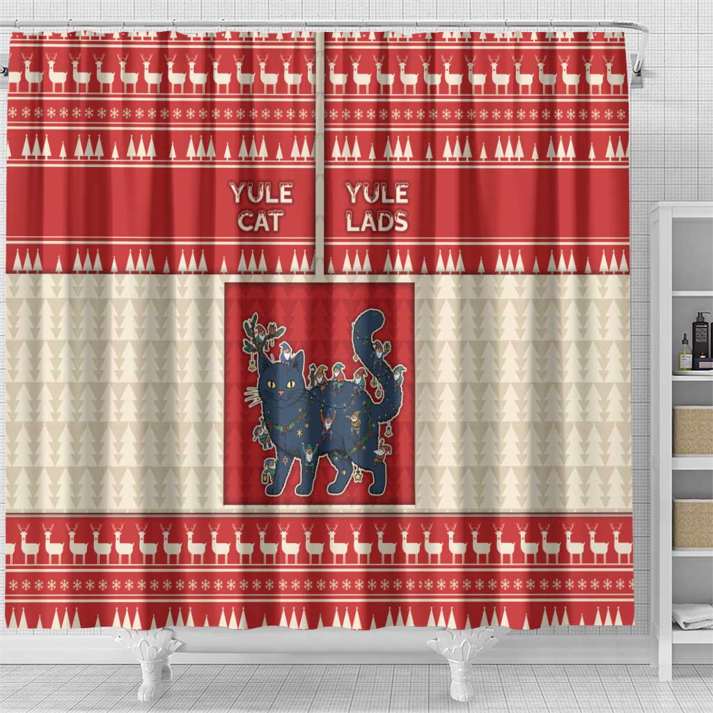 Yule Cat And Yule Lads Shower Curtain Cute Retro Style - Wonder Print Shop