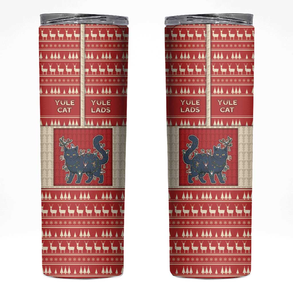 Yule Cat And Yule Lads Skinny Tumbler Cute Retro Style - Wonder Print Shop