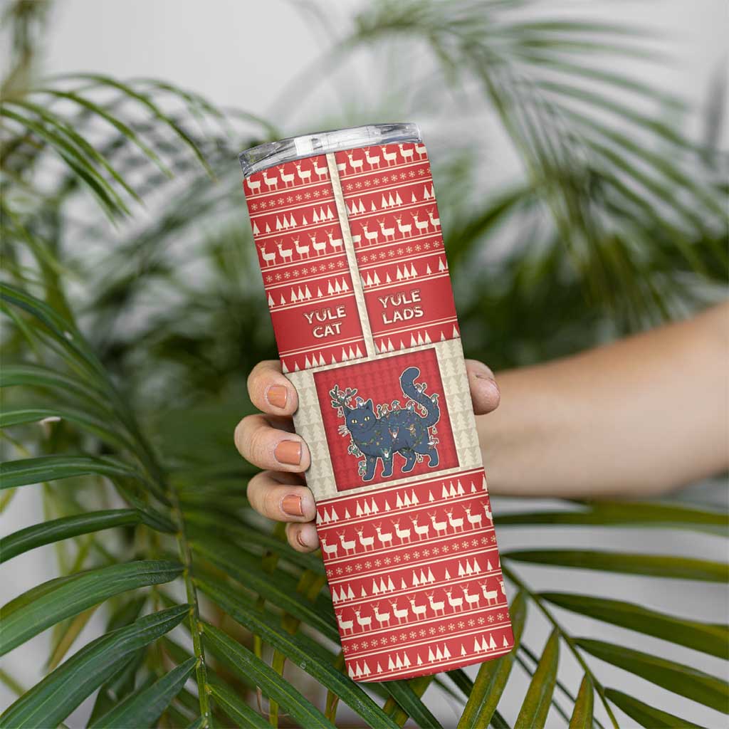 Yule Cat And Yule Lads Skinny Tumbler Cute Retro Style - Wonder Print Shop