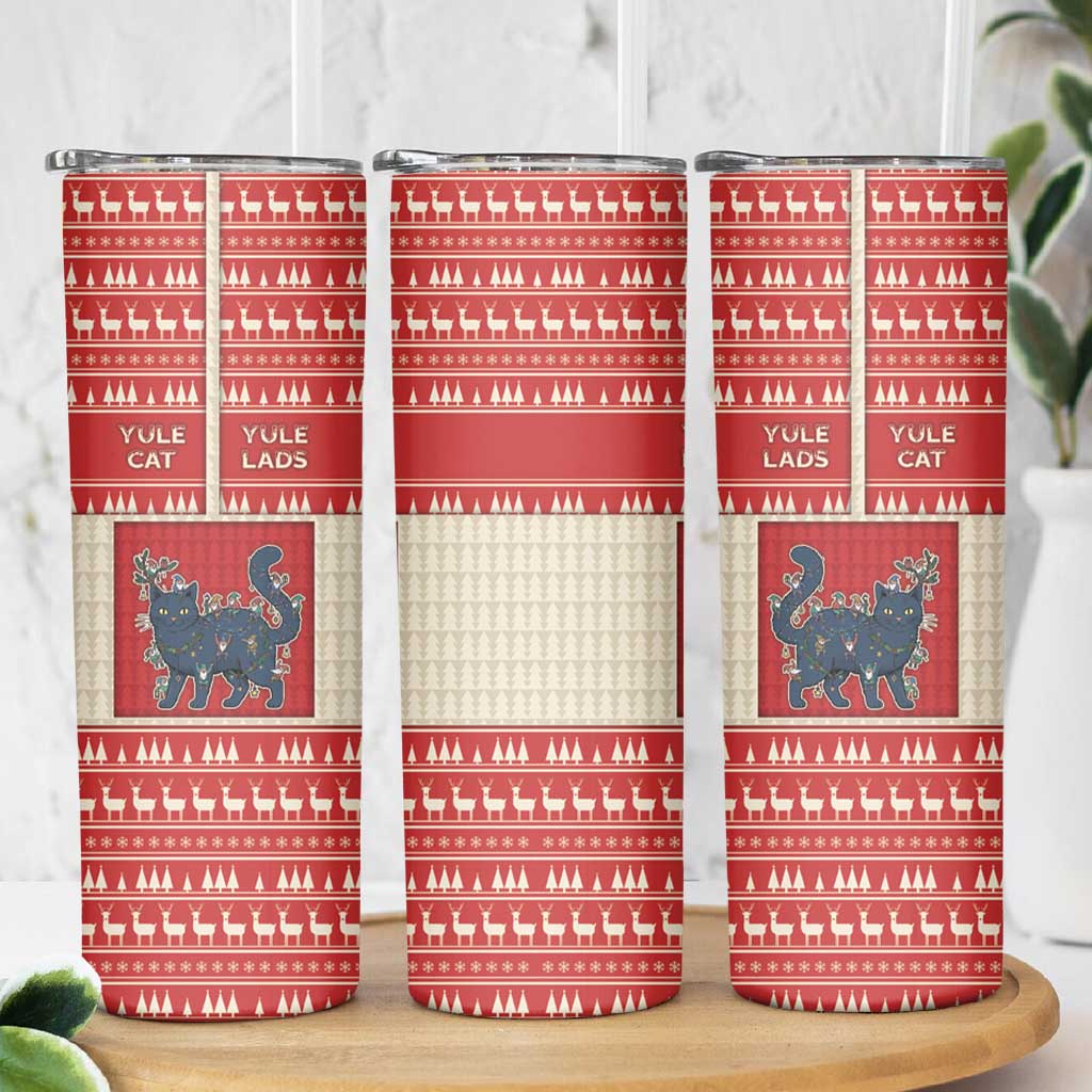 Yule Cat And Yule Lads Skinny Tumbler Cute Retro Style - Wonder Print Shop