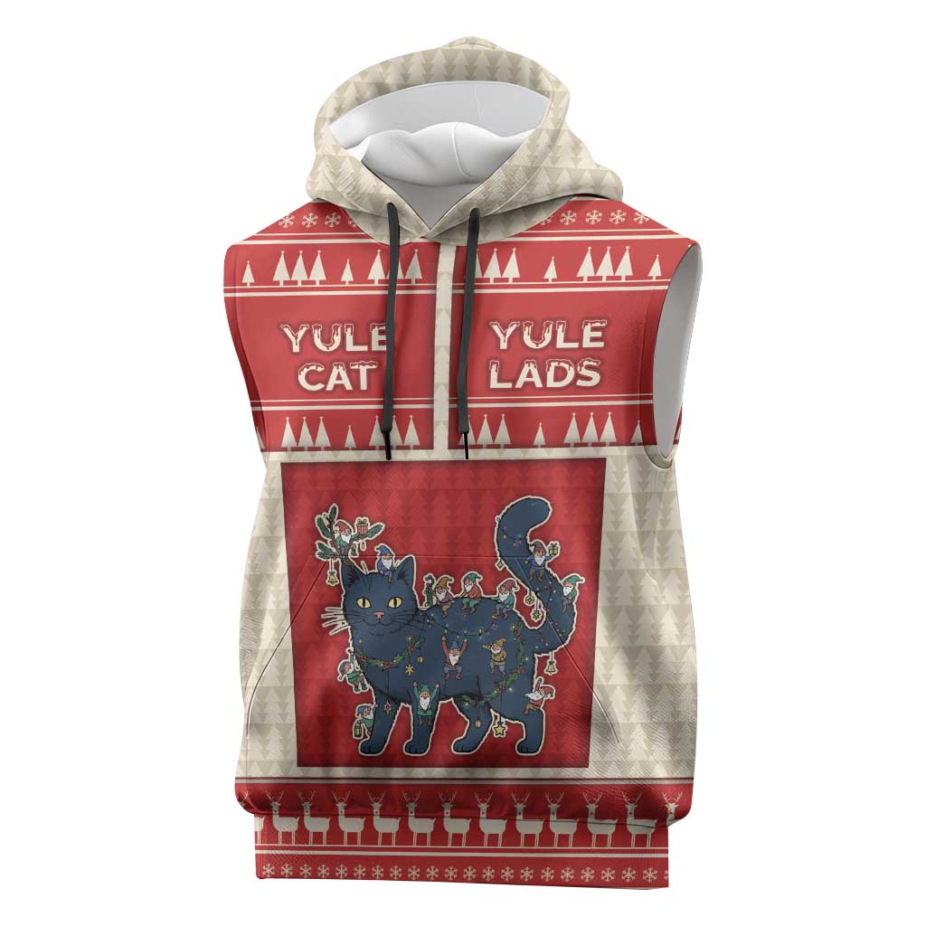 Yule Cat And Yule Lads Sleeveless Hoodie Cute Retro Style - Wonder Print Shop