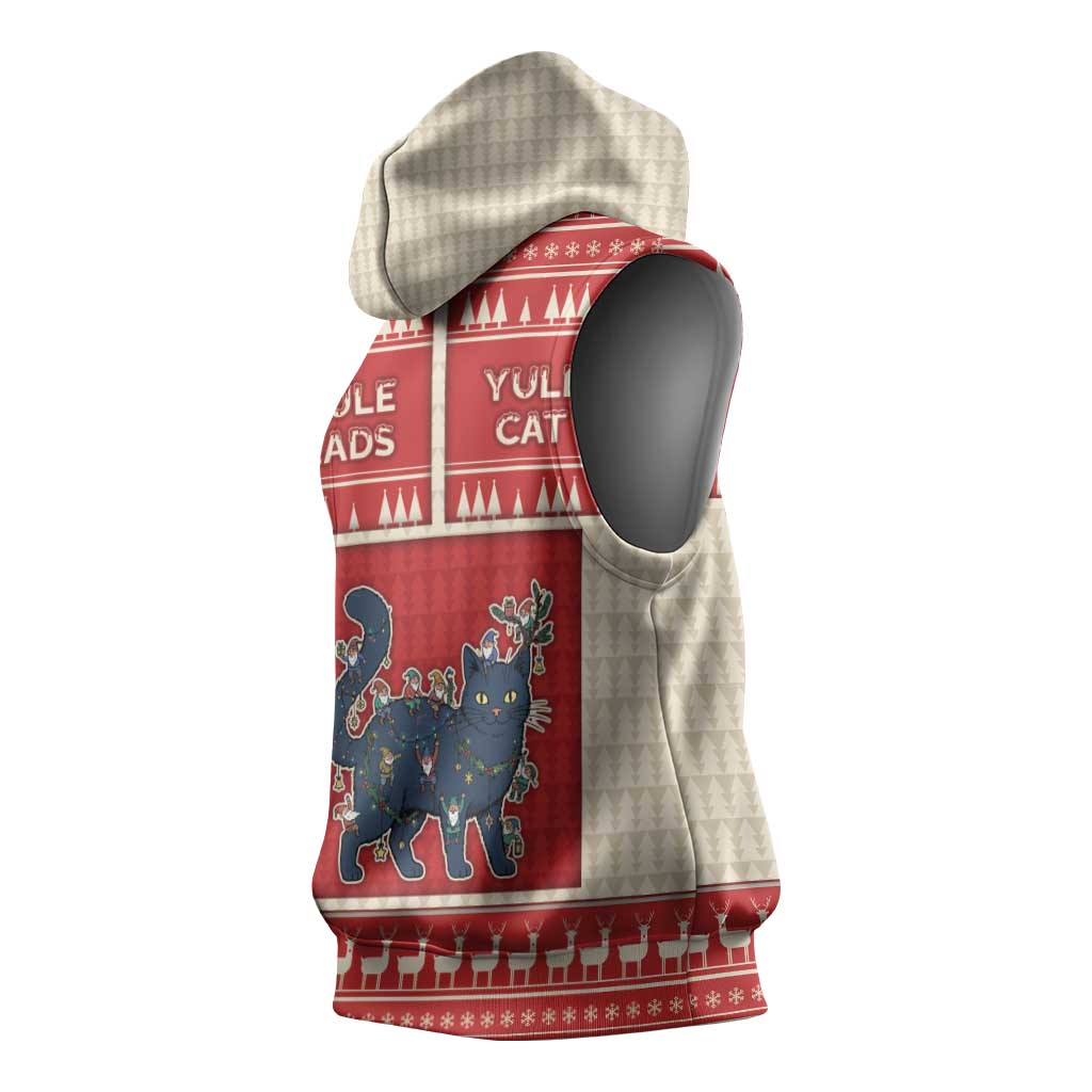Yule Cat And Yule Lads Sleeveless Hoodie Cute Retro Style - Wonder Print Shop