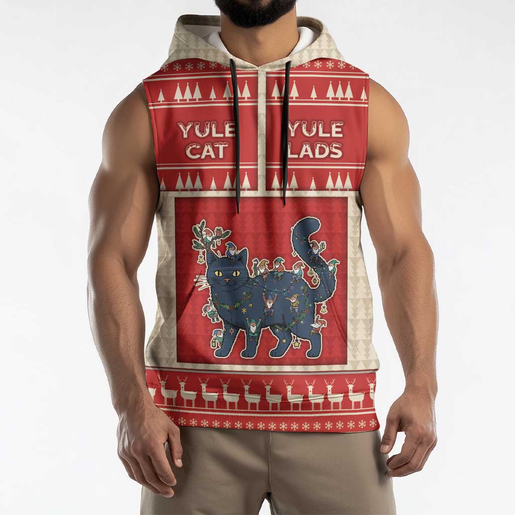 Yule Cat And Yule Lads Sleeveless Hoodie Cute Retro Style - Wonder Print Shop