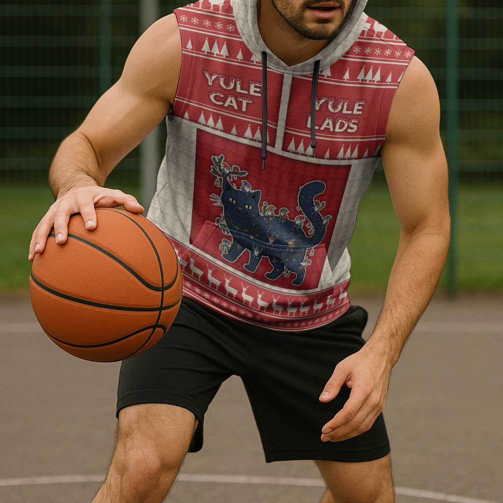 Yule Cat And Yule Lads Sleeveless Hoodie Cute Retro Style - Wonder Print Shop