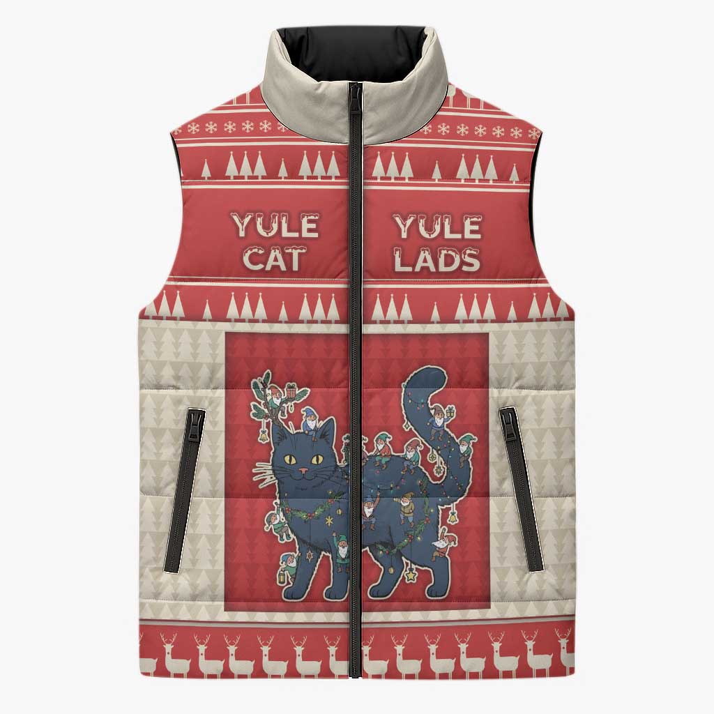 Yule Cat And Yule Lads Sleeveless Puffer Jacket Cute Retro Style - Wonder Print Shop