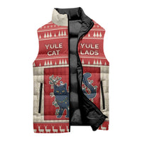 Yule Cat And Yule Lads Sleeveless Puffer Jacket Cute Retro Style - Wonder Print Shop