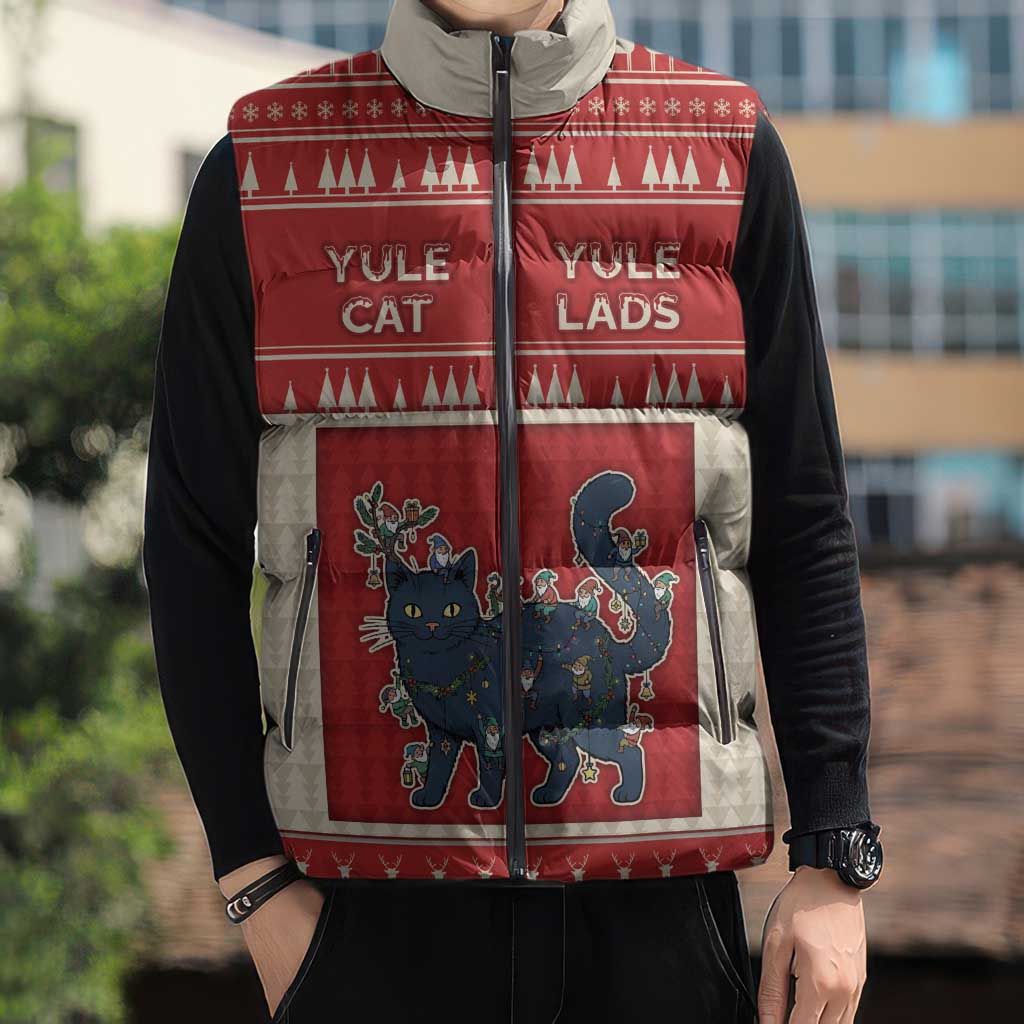Yule Cat And Yule Lads Sleeveless Puffer Jacket Cute Retro Style - Wonder Print Shop