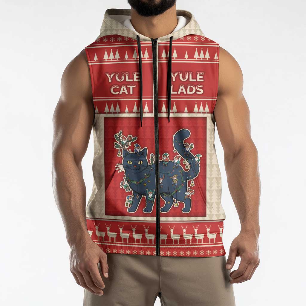 Yule Cat And Yule Lads Sleeveless Zip Hoodie Cute Retro Style - Wonder Print Shop