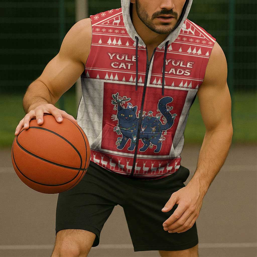 Yule Cat And Yule Lads Sleeveless Zip Hoodie Cute Retro Style - Wonder Print Shop