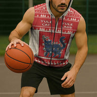 Yule Cat And Yule Lads Sleeveless Zip Hoodie Cute Retro Style - Wonder Print Shop