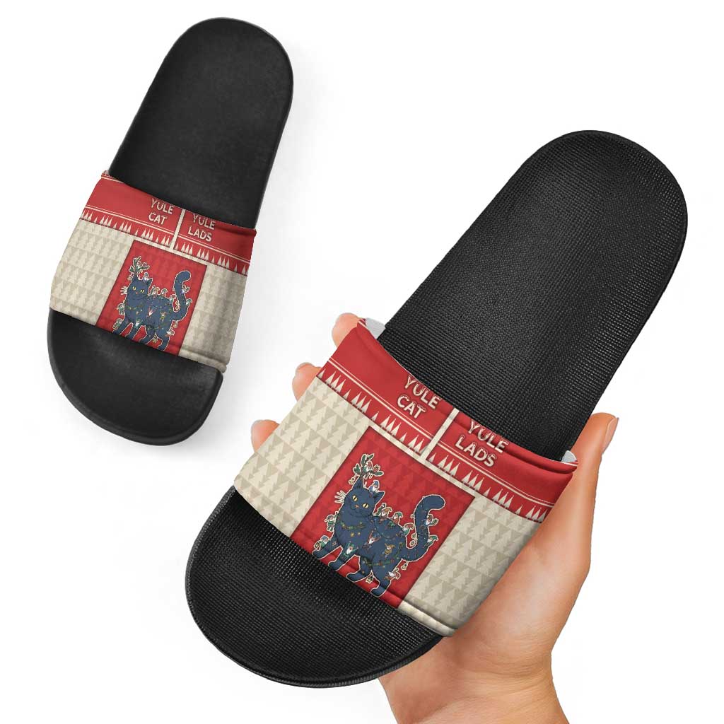 Yule Cat And Yule Lads Slide Sandals Cute Retro Style - Wonder Print Shop