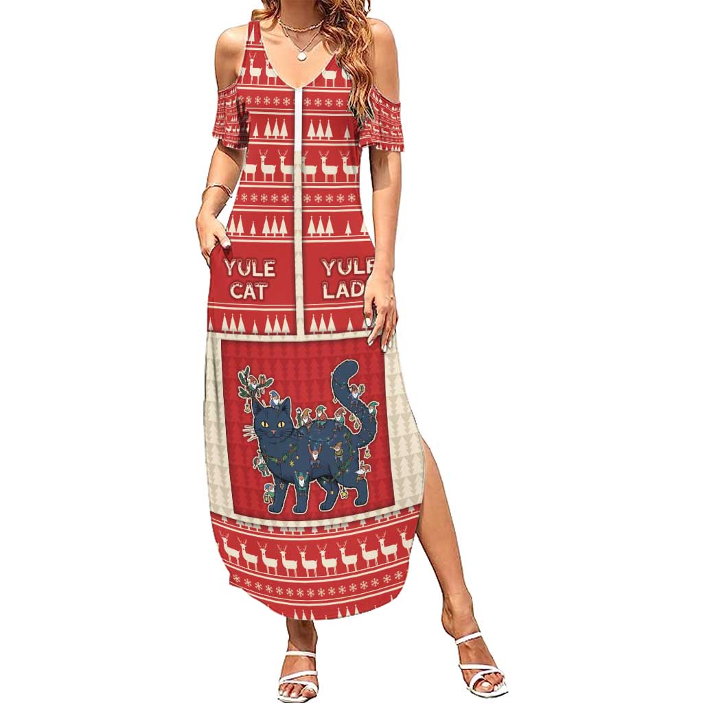 Yule Cat And Yule Lads Summer Maxi Dress Cute Retro Style - Wonder Print Shop