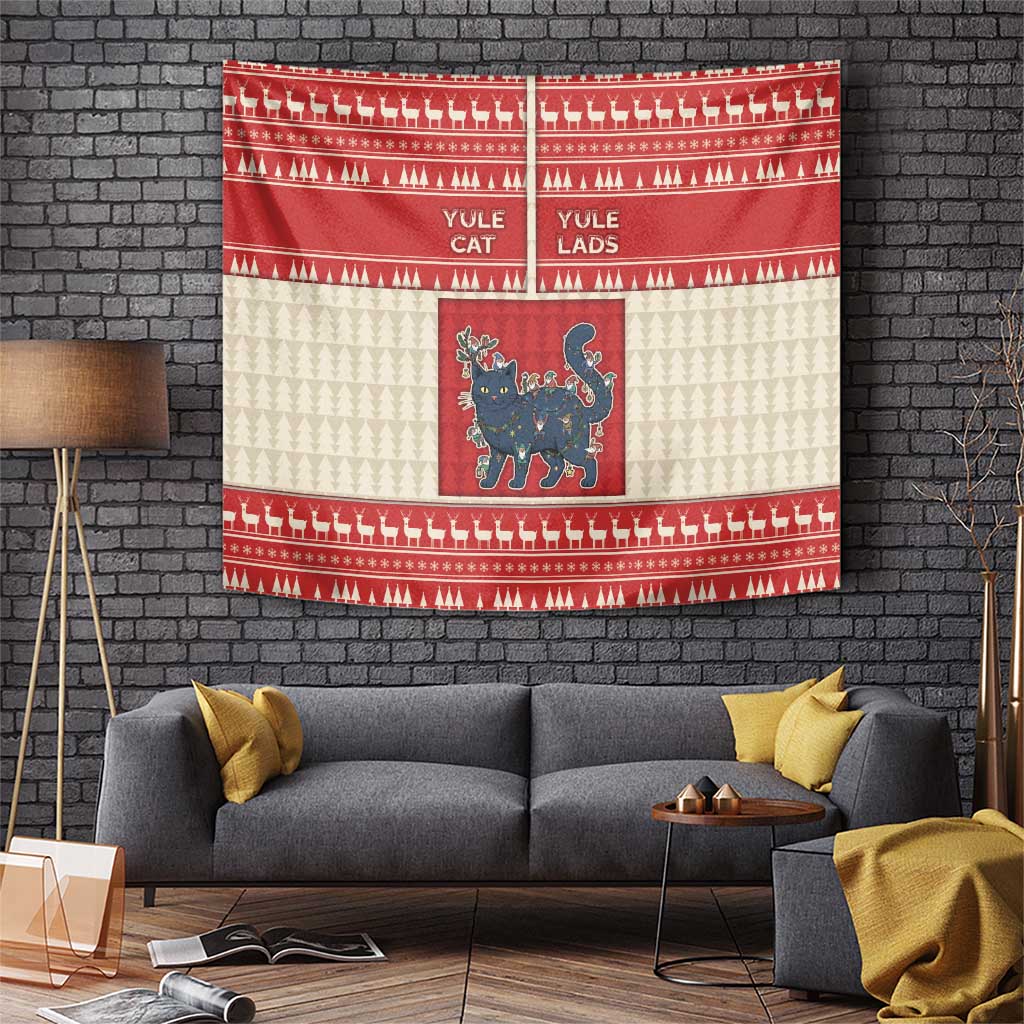 Yule Cat And Yule Lads Tapestry Cute Retro Style - Wonder Print Shop