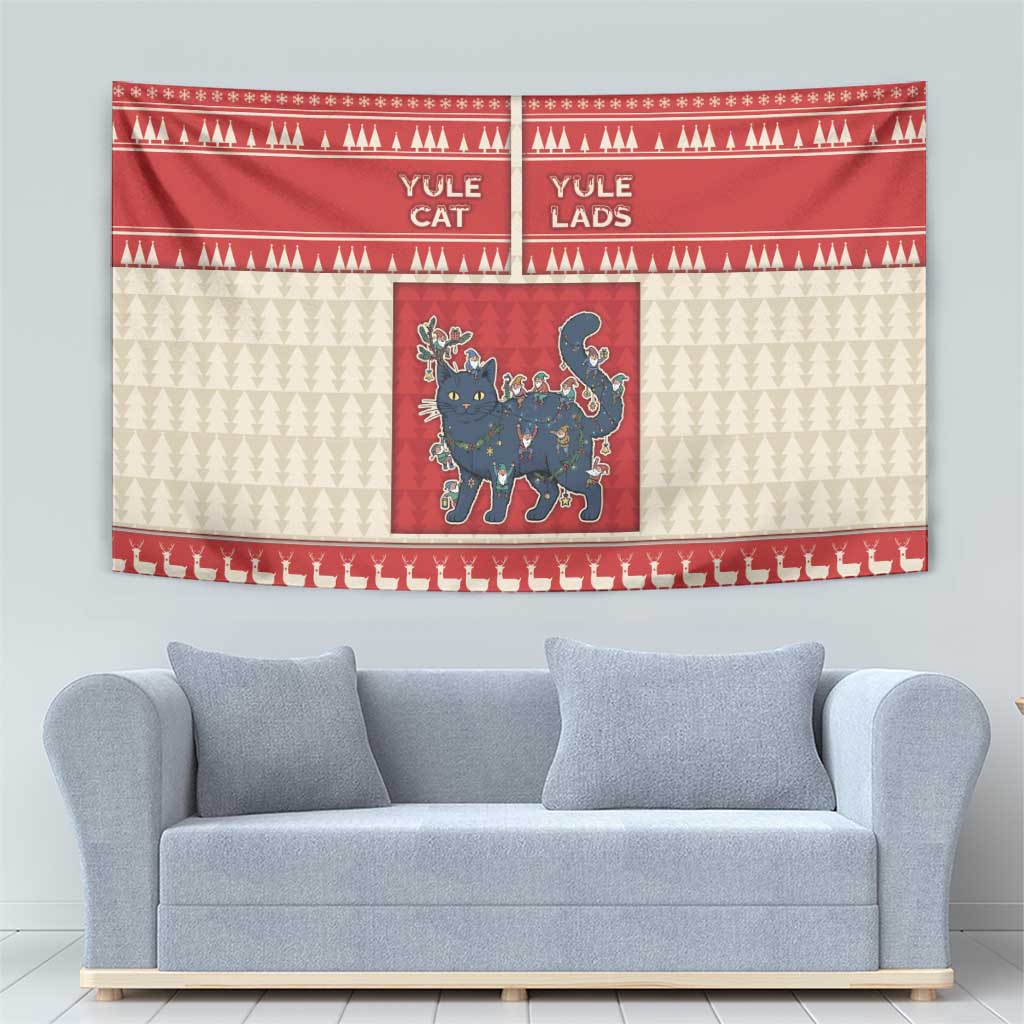 Yule Cat And Yule Lads Tapestry Cute Retro Style - Wonder Print Shop