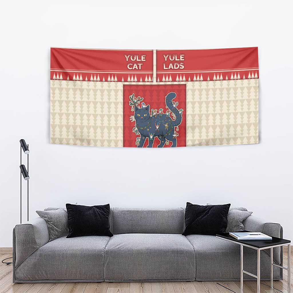 Yule Cat And Yule Lads Tapestry Cute Retro Style - Wonder Print Shop