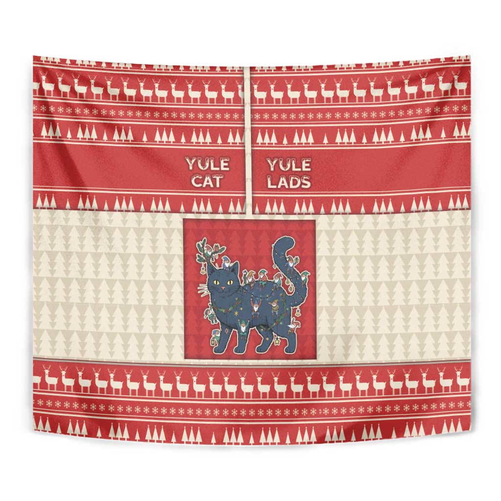 Yule Cat And Yule Lads Tapestry Cute Retro Style - Wonder Print Shop